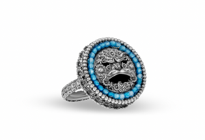 Anello con Maschera dell'Arcimboldo e Cubic Zirconia