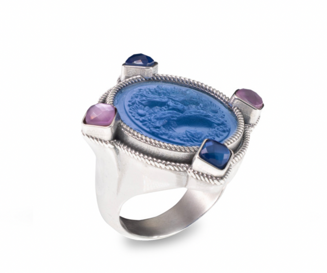 ANELLO IN ARGENTO CON PASTA VITREA E TRIPLETTE