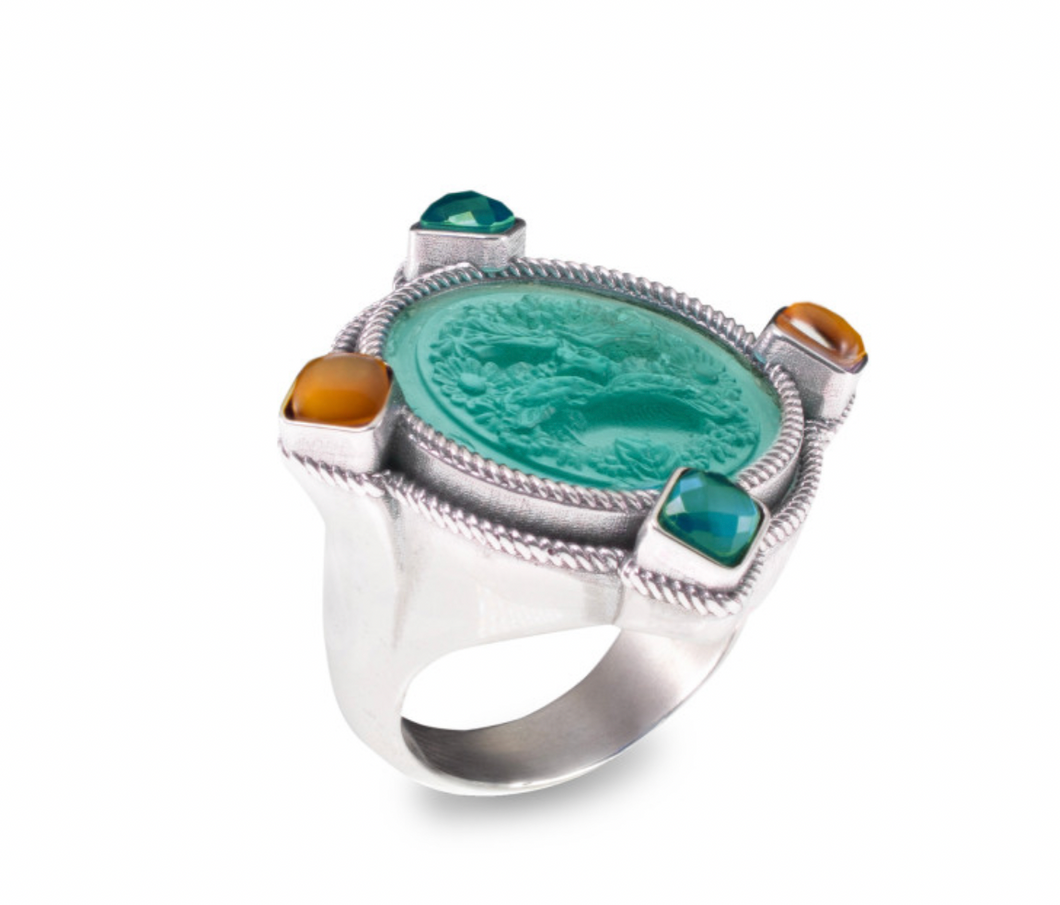 ANELLO IN ARGENTO CON PASTA VITREA E TRIPLETTE