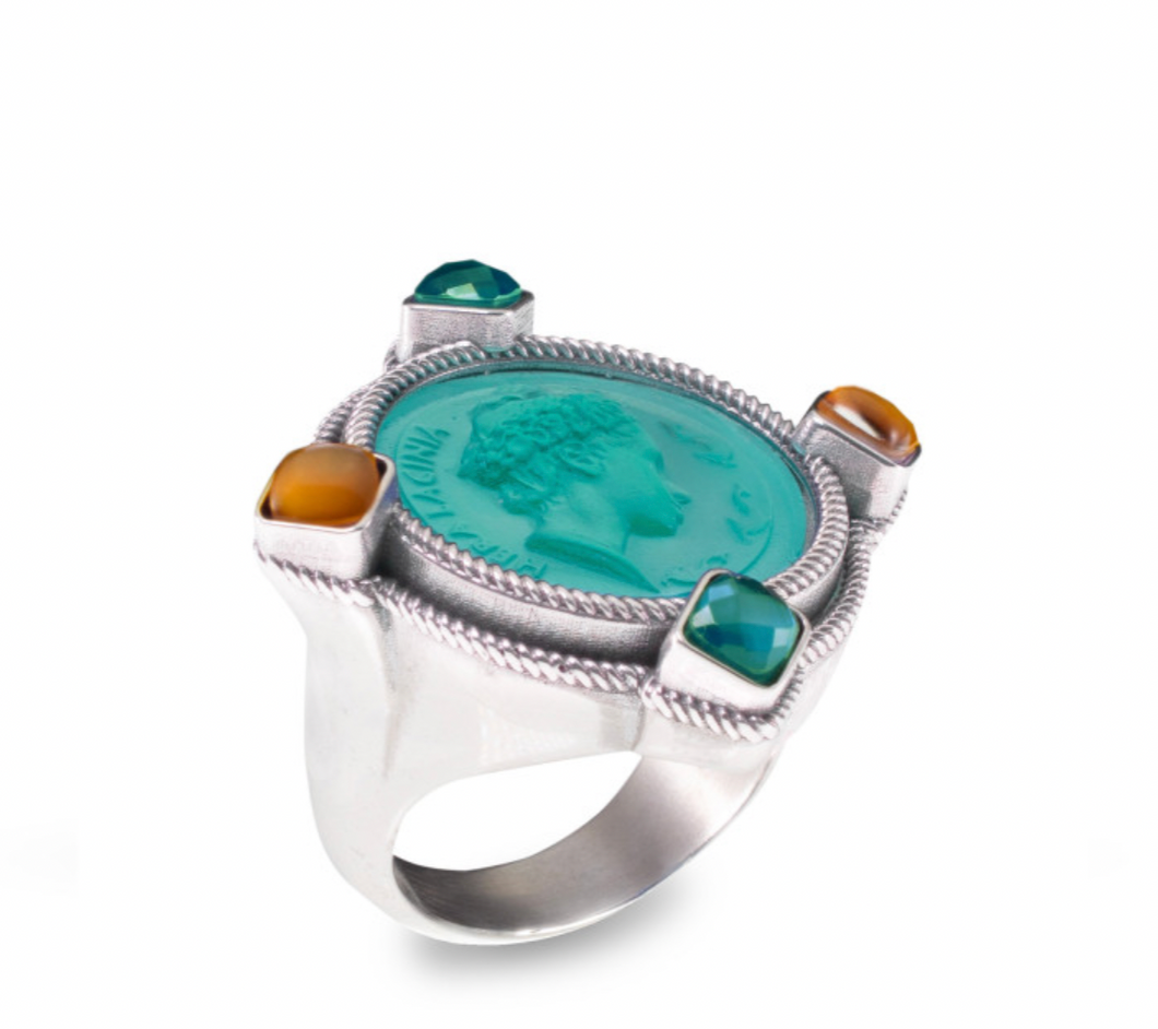 ANELLO IN ARGENTO CON PASTA VITREA E TRIPLETTE