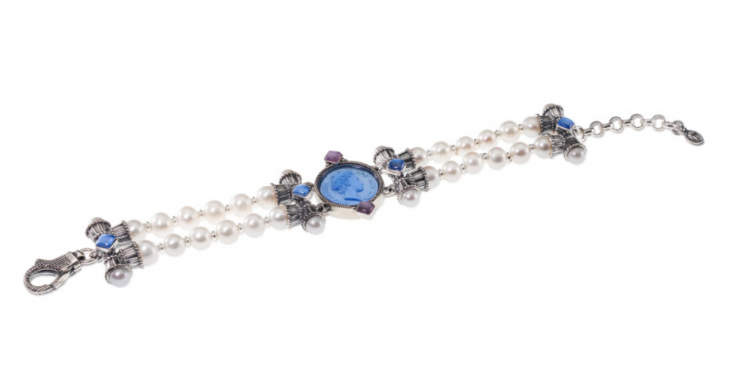 BRACCIALE IN ARGENTO CON PASTE VITREE, TRIPLETTE E PERLE