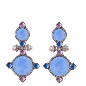 ORECCHINI IN ARGENTO CON PASTE VITREE, TRIPLETTE E PERLE
