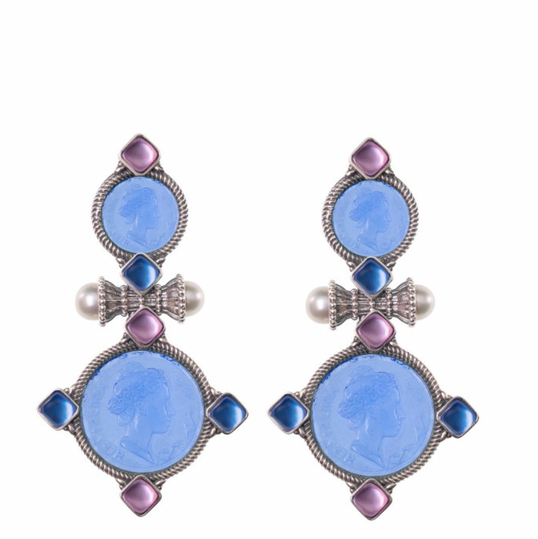 ORECCHINI IN ARGENTO CON PASTE VITREE, TRIPLETTE E PERLE