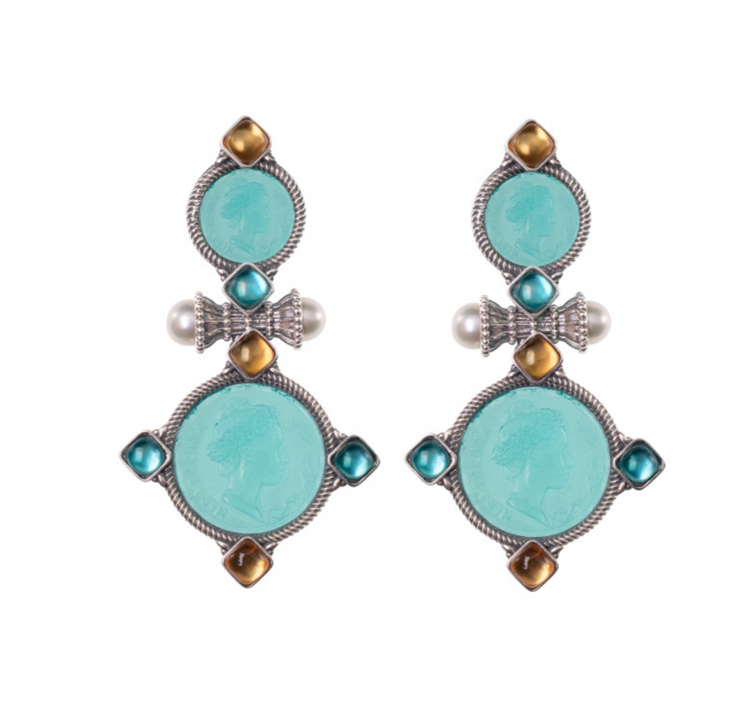 ORECCHINI IN ARGENTO CON PASTE VITREE, TRIPLETTE E PERLE