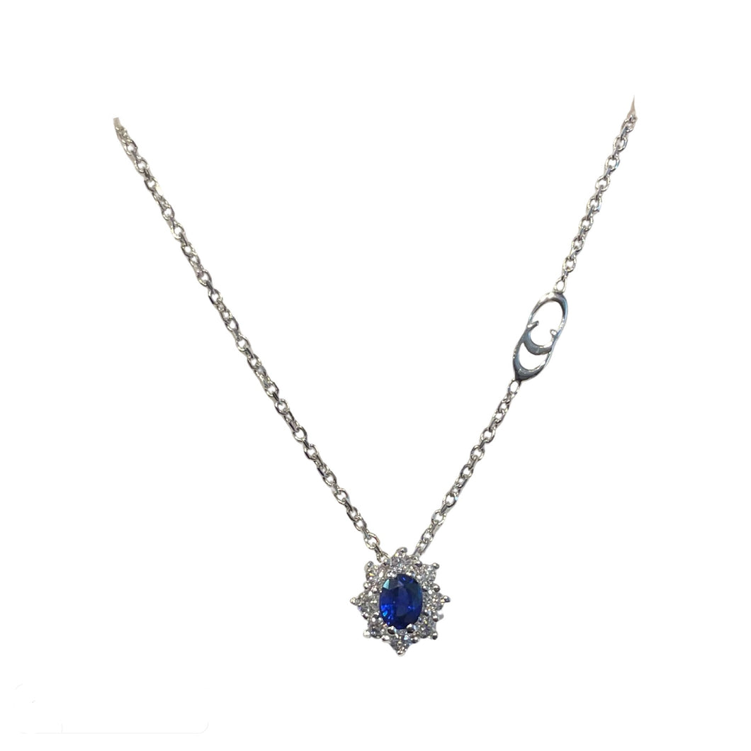 Collana con zaffiro blu e diamanti